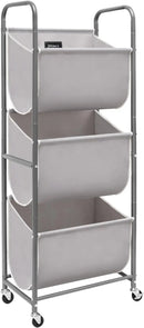 STORAGE MANIAC 120 Liters Vertical Rolling Laundry Hamper, 3 Section Laundry Sorter with Wheels and 2 Breaks, 3-tier Laundry Baskets for Small Space, Dorm, Laundry Room, Closet, Bathroom, Gray 3-tier by CozyNest Decor