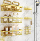 Veken Adhesive Shower Caddy 6-Pack,Gifts for Women Mom,Heavy Weight Bearing,Large Wall Mounted Bathroom Shelves Rack,Organizer Storage Accessories with Soap Dish&Toothbrush Holder,Bright Gold by CozyNest Decor