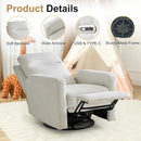 Power Swivel Recliner Chair – Nursery Glider Rocker with USB & Type-C, High Back Reclining Chair for Breastfeeding & Baby Room, Linen Fabric, Beige Grey by TinyTreasures Baby Boutique