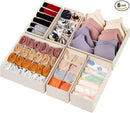 6 Pack Sock Underwear Drawer Organizer Dividers, 58 Cell Foldable Fabric Dresser Closet Organizers and Storage Bins for Clothing, Baby Clothes, Bra, Panty, Scarf, Ties (Beige) by CozyNest Decor