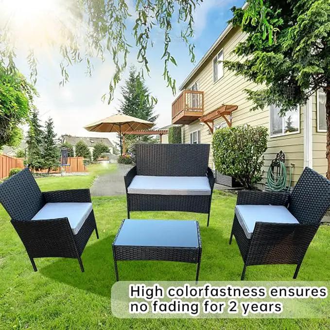 3-Pack Outdoor Patio Furniture Replacement Cushions Set–High-Elastic Sponge Cushions Fit 4-Piece Wicker Rattan Sofa, Loveseat & Chairs, 36x18x2 & 18x18x2, Waterproof, Fade-Resistant (Light gray), photo 6 of 6