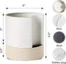 Nihow Self Watering Plant Pot: 8 Inch Ceramic Planter with Drainage Hole & Water Storage Plus for Indoor & Outdoor Plants - Cylinder Round Flower Pot for Succulent/Herbs/Violets - White & Brown by GreenHaven Gardens
