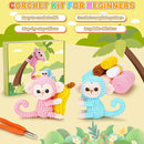 Crochet Kit for Beginners - 2 PCS Monkey with Banana Crochet Kits with Step-by-Step Video Tutorials, Beginner Crochet Kit for Adults, Crochet Monkey Kit for Kids (Blue & Pink) by TinyTreasures Baby Boutique