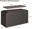 JUMMICO 100 Gallon Resin Deck Box with Cushion, Waterproof Outdoor Storage Box with Lockable Lid for Garden Tools, Patio Cushions (Brown) by CozyNest Decor