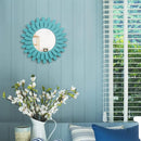 Honiway Beach Wall Decor Mirror 2 Pack 12 inch Wood Coastal Wall Decor Sunburst Boho Home Decor Room Decor for Bedroom Living Room Entryway Cyan by CozyNest Decor