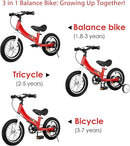 Balance Bike 2 in 1,The Dual Use of a Kids Balance Bike and Toddler Bike, for 2 3 4 5 6 7 Years Old -12 14 16 Inches with Training Theory, Brake, Pedal by TinyTreasures Baby Boutique