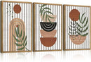 Large Boho Mid Century Wood Wall Art Set Modern Bohemian Wooden Wall Decor Minimalist Leaf Art Decor Abstract Geometric Wall Sculptures for Living Room Bedroom Office-16x24Inchx3 by CozyNest Decor