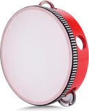 Flexzion Wooden Round Tambourine for Kids and Adults 6" Inch Single Row 8 Pair Jingles, Red Handheld Percussion Instrument for Beginner and Professional Tambourine Player by TinyTreasures Baby Boutique