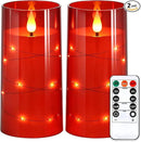 NURADA Flickering Flameless Candles: Built-in Star String Lights Battery Operated LED Pillar Candles with Remote and Timer Romantic Decorations for Wedding Party Christmas Halloween - Red 2 Pack by CozyNest Decor