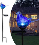 Afirst Solar Bluebird Garden Stake Lights - Hand Blown Glass Decorative Garden Pathway Lights Outdoor Waterproof Bird Glass Stakes by GreenHaven Gardens