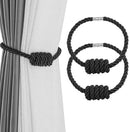 Fenghuangwu 2Pack Magnetic Curtain Tiebacks – Bohemian Style Handmade Woven Tie-Backs for Drapes,Elegant Exquisite Knot Holdbacks,Outdoor Boho & Modern Home Decor（Black by CozyNest Decor