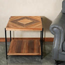 CONSDAN StoneCreek Solid Fir Wood Side Table - Metal Frame, 2-Tier End Table for Living Room/Bedroom/Office, 23" Square Night Stand, Accent Table by CozyNest Decor