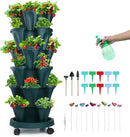 Vertical Planter, 6 Tier Stackable Strawberry Planter with Garden Tool Set, Movable Indoor/Outdoor Garden Herb Pot for Growing Vegetables and Succulents, Green by CozyNest Decor