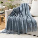 MIULEE Dusty Blue Cozy Knitted Throw Blanket for Couch Textured Knit Blanket with Tassels Woven Acrylic Wave Pattern Boho Blankets for Sofa Bed Chair 50"x60" by CozyNest Decor