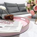 13" Pink Serving Tray with Handles,Round Decorative Tray for Coffee Table, Plastic Modern Coffee Table Tray for Ottoman, Living Room, Bathroom, Décor. by CozyNest Decor