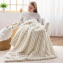 NEWCOSPLAY Faux Fur Throw Blanket Ivory 3D Ribbed Plush Thick Warm Blanket for Couch Sofa Bed 850GSM (Ivory Ribbed, Throw(50"x60")) by CozyNest Decor
