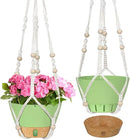 ZMTECH 2 Pack 10 Inch Hanging Planters with Macrame Plant Hanger for Indoor and Outdoor Plants, Self Watering, Drainage Hole, Visible Level Tray, Green by CozyNest Decor