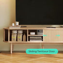 LINSY HOME Fluted TV Stand for 75" TV, Mid-Century Modern 70" Entertainment Center with Sliding Tambour Door and Storage Cabinet, Cruved TV Media Console Table for Living Room, Bedroom, Oak by CozyNest Decor