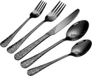 Floral 40 Pcs Black Silverware Set for 8, Food Grade Stainless Steel Flatware Set with Rose Flower Embossed Design, Eating Utensils Sets Include Fork/Knife/Spoon, Reusable Cutlery Set, Dishwasher Safe by CozyNest Decor