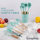 Silicone Cooking Utensils Set, Premium Beech Wood Handle Kitchen Gadgets Utensil Set, Non-Stick Kitchen Utensils Spatula, Tongs, Turner, Whisk, Brush, Spoon, BPA FREE, 446°F Resistant (Mint) by CozyNest Decor