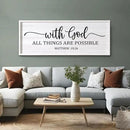 With God All Things are Possible Framed Wall Art, 40''×15'' White Holy Religious Rustic Bible Verse for Christian God Jesus Christ Prayer, Positive Horizontal Inspirational Catholic Scripture Decor by CozyNest Decor