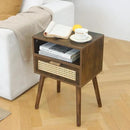 MaxSmeo Small Nightstand with Charging Station, Rattan Side Table Mid Century Modern Bedside Table for Bedroom, Living Room and Small Spaces, Solid Wood Legs (Rustic Brown) by CozyNest Decor