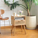 MaxSmeo Bedside Table, Small Nightstand with Charging Station, Rattan Side Table Wood End Table for Living Room, Bedroom and Small Spaces, Mid Century Modern Nightstand, Easy Assembly (Natural) by CozyNest Decor