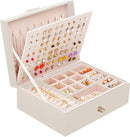 Girls Jewelry Box Earring Holder Organizer for Girls Jewelry Organizer Box Stud Earrings Organizer for Girls Womens Beige Jewelry Box for Earrings and Necklaces Rings Stud Earring Box for Teen by TinyTreasures Baby Boutique