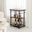 Bar Carts for The Home, Rolling Home Bar Serving Cart on Wheels, 3 Tier Portable Bar Cart, Rolling Coffee Cart with Lockable Wheels, Rustic Burnt Solid Wood and Industrial Matte Black Metal by CozyNest Decor