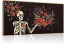 KAIRNE Halloween Skeleton Wall Art,Gothic Skull Canvas Set of 1(40”x20”),Romantic Spooky Floral Botanical Print,Scary Skull Painting,Horror Halloween Wall Art for Living Room Bedroom Goth Party Decor by CozyNest Decor