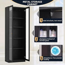 5 Tier Metal Curio Cabinets, Modern Bookshelf Cabinet with 4 Adjustable Shelves, Cabinet Display Case for Home Office, Living Room, Pantry (Black-27.5W) by CozyNest Decor