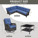 Outdoor Furniture Sectional Sofa L Shaped Couch - Patio Wicker Set with 2 Swivel Glider Chairs, 5 Piece Rattan Patio Conversation Sets with Blue Cushion for Deck Backyard Sunroom by GreenHaven Gardens