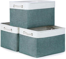 Bidtakay Fabric Storage Baskets for Shelves 3 Pack Large Storage Bins for Organizing Linen Collapsible Organizer for Closet-Deep Green by TinyTreasures Baby Boutique