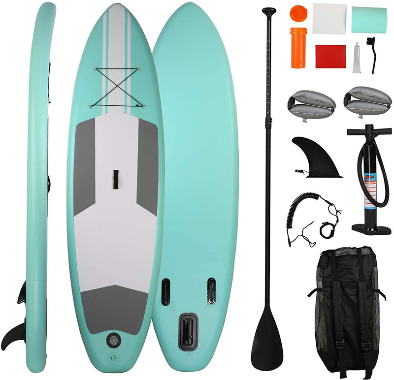 10' Inflatable & Adjustable Stand Up Paddle Board W/ SUP Accessories & Backpack Leash Double Action Hand Pump Repair Kit for Youth & Adult