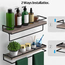 Meangood Floating Shelves Wall Mounted, Wall Shelf with Towel Bar Rustic Wood Wall Storage Shelves for Bedroom,Living Room,Bathroom, Kitchen (Set of 2/Brown) by CozyNest Decor