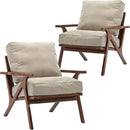 Wahson Set of 2 Mid Century Chair, Upholstered Accent Armchairs, with Wood Frame and Canvas Cushions, Leisure Slipper Chair for Living Room/Bedroom, Beige by CozyNest Decor