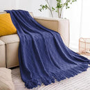 inhand Navy Blue Throw Blanket for Couch and Bed, Soft Living Room Home Decor Knitted Blanket with Tassel, Outdoor Lightweight Breathable Summer Blanket, Farmhouse Warm Woven Decorative, 50"x60" by CozyNest Decor