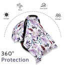 Car Seat Cover Baby, Infant Car Seat Canopy Covers for Newborn Girls Boys, Soft Breathable Mink Carseat Covers Stretchy Multi-Use Nursing Cover for Stroller Baby Car Seat, Purple Flroal by TinyTreasures Baby Boutique