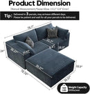 LoveSeat Cloud Couch Modular Sectional Sofa for Living Room,Modern Sofa with Deep Seat，2 Seater Boneless Couch with Ottoman,Comfy Upholstered Couches for Apartment, Studio, Office,Bedroom，Blue by CozyNest Decor