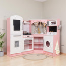 Large Wooden Corner Play Kitchen Sets with Ice Maker,Water Dispenser,Bread Maker,Washing Machine,Electronic Display,Toy Sink with Running Water,Stove with Light&Sounds, Birthday Gift for 3+ (Pink) by TinyTreasures Baby Boutique
