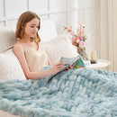 Ultra Soft Luxury Faux Fur Throw Blanket for Counch,Fuzzy Fluffy Plush Warm Cozy Elegant Wrinkled Blanket for Sofa Bedroom Living Room,（50"x60",Tie-dye Freshwater Blue） by CozyNest Decor