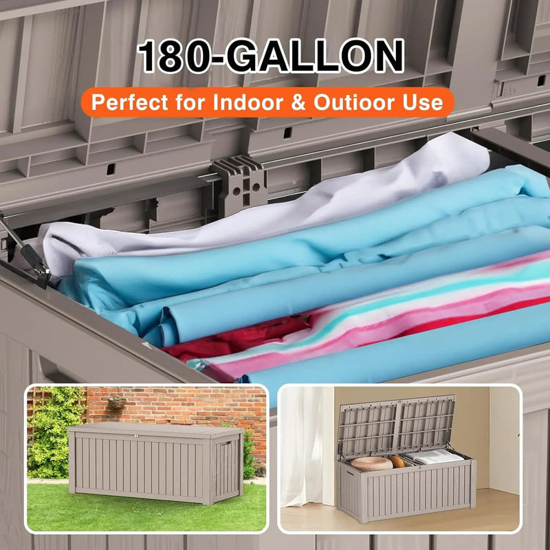 180GAL Brown Versatile Outdoor Deck Box – Waterproof, SGS - Tested UV Protection, Fits Various Storage Needs: Pool Accessories to Gardening Supplies, photo 3 of 6