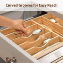 Umilife Kitchen Drawer Organizer, 12.5 Inch Silverware Utensil Tray Holder, Extra Deep, with Non-Slip Feet & Grooved Drawer Divider, 7 Slots Total Bamboo Wood Caddy for Flatware Cutlery Knives by CozyNest Decor