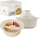 48oz Platinum Silicone 3 Compartmented Microwave Steamer Pot with Handle & Lid - Korea 100% Food-Grade Steamer Bowl, Heat-Resistant Cooker with Steam Holes, Easy Clean, Dishwasher Safe, Ivory by TinyTreasures Baby Boutique