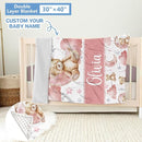 Custom Baby Crib Set, 5 Pcs Personalized Name Pink Bear Theme for Infants Toddlers, Nursery Bedding for Girls, Double Layer Customized Gifts by TinyTreasures Baby Boutique