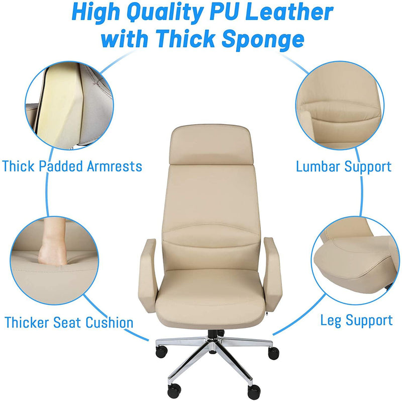 Executive Office Chair Ergonomic Leather High Back Heavy Duty Chair Padded Armrests Lumbar Support Lock Position