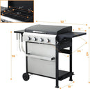 4 Burner Propane Grill with Built-in Thermometer, Durable Lid, Wheels, Foldable Side Tables, Stainless Steel Grilling Pan, 49,200 BTU Gas Grill for Patio, Garden Barbecues by GreenHaven Gardens