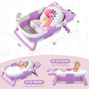MoreFeel Collapsible Baby Bathtub for Newborn with Thermometer & 1 Hooded Towel & 1 Soft Floating Cushion,Portable Travel Bathtub with Drain Hole, Durable Foldable Baby Tubs for Infants to Toddler by TinyTreasures Baby Boutique