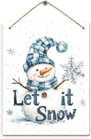 Winter Snowman Hanging Wooden Signs 12x6, Let It Snow Signs, Winter Wall Decor, Winter Door Decor, Blue Snowman Winter Snowflakes Home Room Office Hanging Wall Decor by CozyNest Decor
