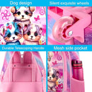 gxtvo Rolling Backpack for Girls, Cute Dog Roller Wheels Kids Bookbag - Wheeled Elementary School Bag - 3PCS Dog by TinyTreasures Baby Boutique